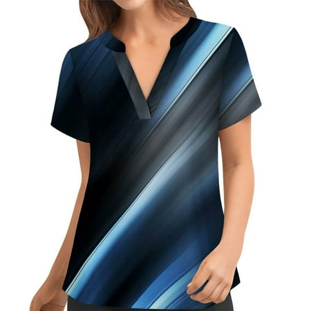

Summer Tunic Womens Hiking Thin Tunic Crew Neck Comfortable Scrub Tops Printing Smocked Short Sleeve Casual Fit Scrub Tops for Womens