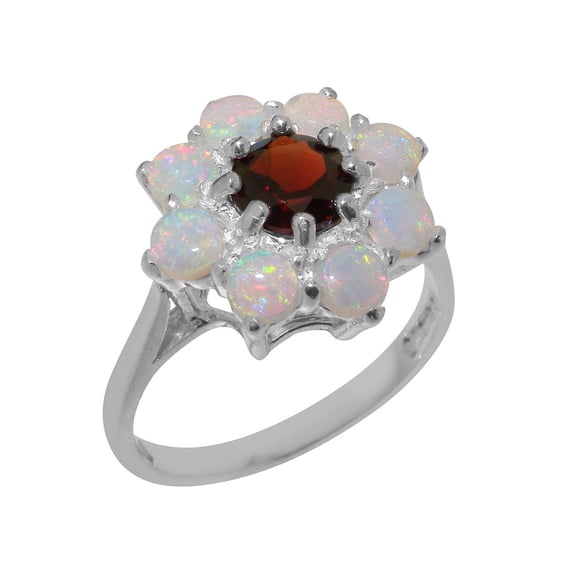 LBG British Made 925 Sterling Silver Natural Garnet & Opal Womens Statement Ring - 33 size options - Size 10