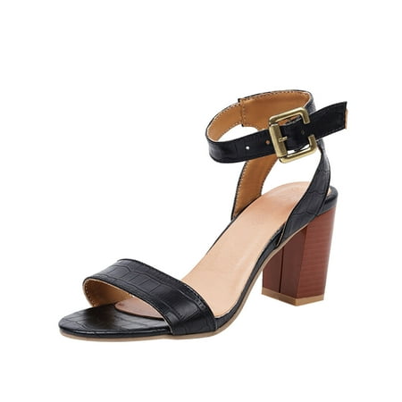 

Dyfzdhu Ladies Fashion Solid Color Leather Open Toe Pointed Buckle High Heeled Sandals