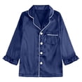 thumbnail image 5 of RUTAYY Boys Pajama Set Long Sleeve Turndown Collar Long Pants Solid Color Contrast Ruffle Hem Kids Night Suit Blue, 5 of 8
