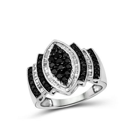 Silver Baguette Ring (JewelersClub 1.00 CTW Round & Baguette cut Black & White Diamond Marquise Shape Sterling Silver)
