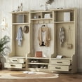 thumbnail image 2 of 4-in-1 Detachable Hall Tree with Storage Bench, Wood Coat Rack with 7 Hooks, 2 Display Dividers and 2 Cabinet, Mudroom Organizer with 4 Drawers and 2 Shoes Storage Shelves for Hallway, 2 of 8