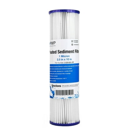 

Pleated Poly Sediment Water Filter Cartridge Standard 2.5x10 1 Micron 2 Pack