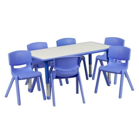 Chrome Rectangular Activity Table - Flash Furniture 23.625''W x 47.25''L Adjustable Rectangular Plastic Activity Table Set with 6 School Stack Chairs, Grey