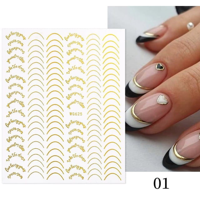 Pegatinas de uñas de líneas 3D, calcomanías de letras de rayas de Metal de oro rosa plateado, deslizadores de Arte de uñas de Gel curvo, decoración de manicura