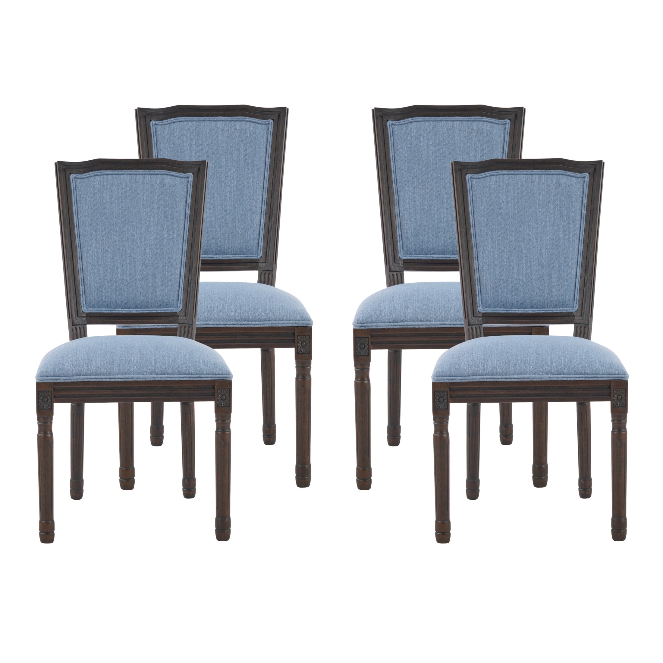 Christopher Knight Home Set of 4 French Country Upholstered Dining Chairs, Rubberwood Frame, Slate Blue