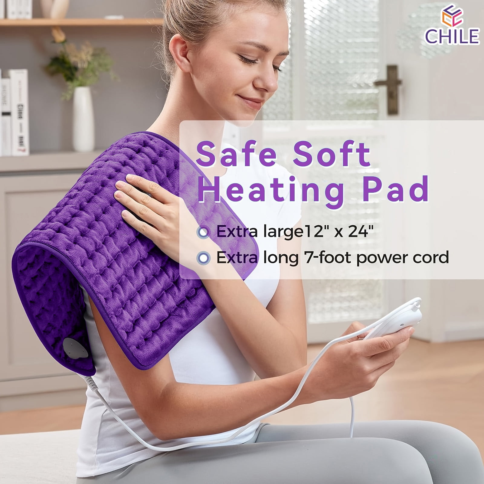 Heating Pad for Back,Neck,Abdomen,Shoulder,Knee,Arms,Legs,Dry/Moist Heat & Auto Shut off, Birthday Gifts for Men and Women, 12" x 24", Purple, 1 Pack