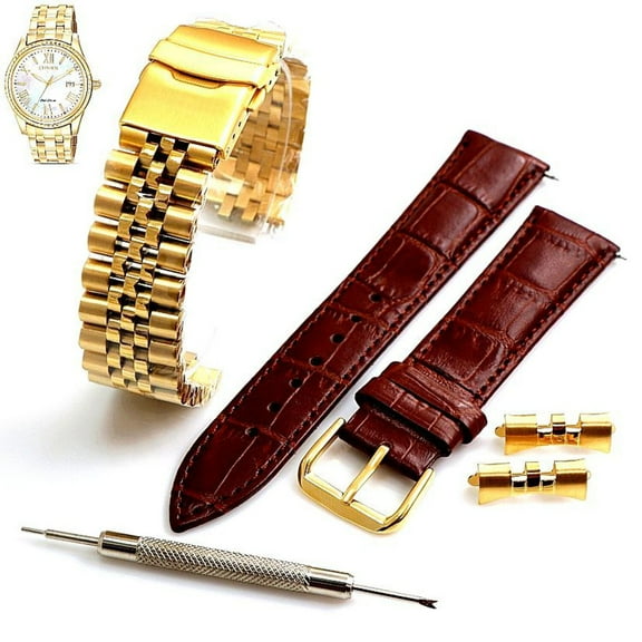 Steel and Leather Replacement Watch Band Fits Citizen EO1142-57D E111-S095719