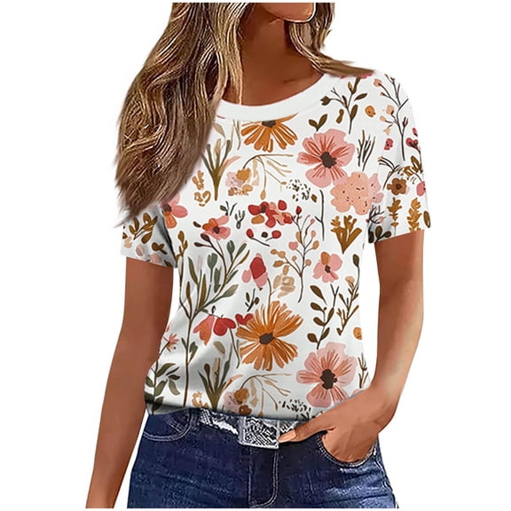 Maplenight Cute Summer Tops for Women Crew Neck Graphic Tee Shirts Short Sleeve Casual T-Shirt