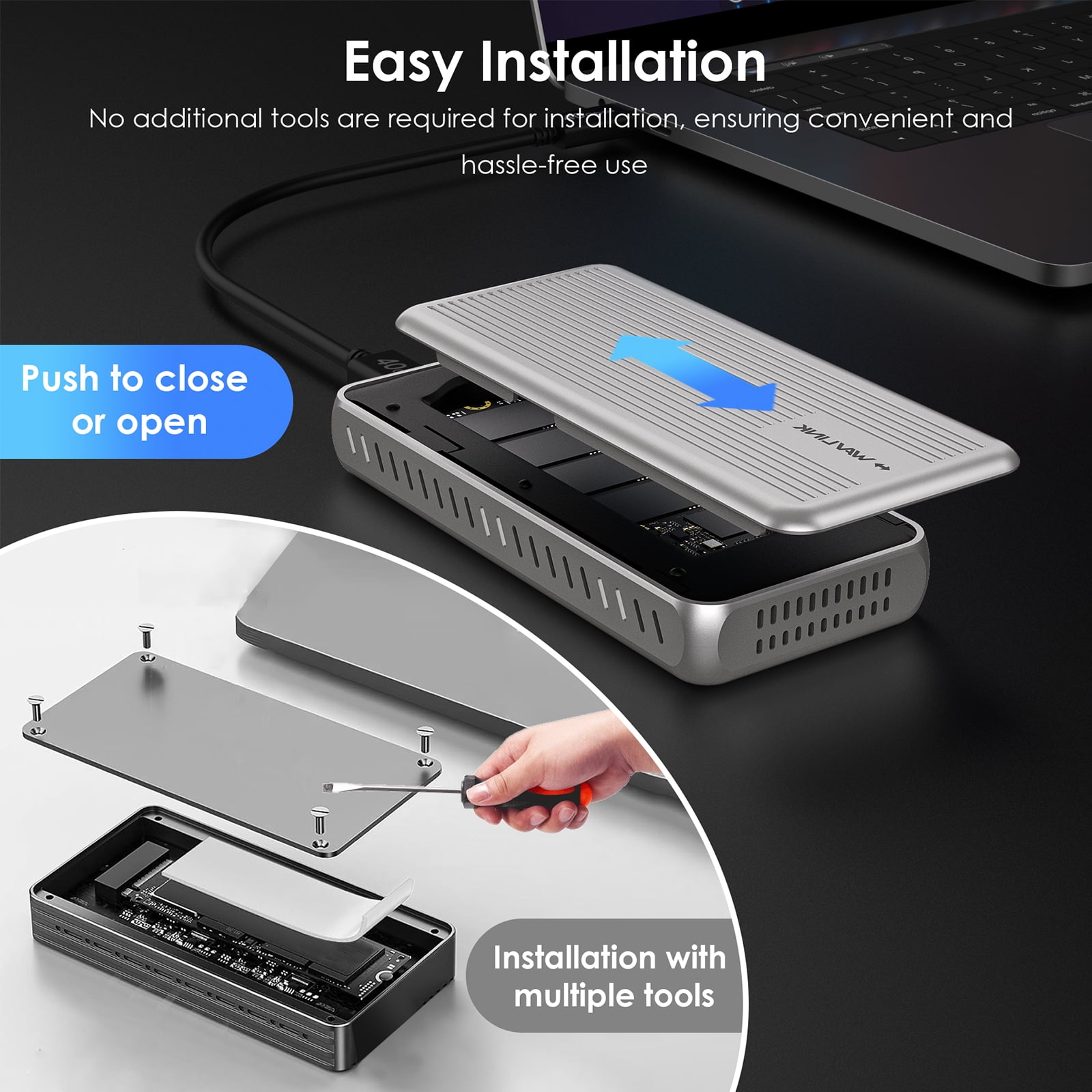 WAVLINK WL-ST401C 8TB External USB 3.0/SATA SSD Drive, Desktop Replacement, Tool-Free Installation, for Apple, Microsoft, Dell