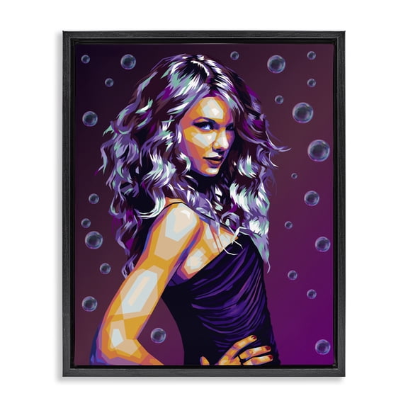 Stupell Industries Art Deco Modern Purple Girl with Bubbles Black Floating Frame Canvas Art, 17 x 21, by Birch&Ink