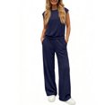 thumbnail image 6 of Stichou Women's Summer 2 Piece Lounge Sets Cap Sleeve Tops Wide Leg Pants 2026 Workout Sets Loose Fit Casual Tracksuit Dark Blue 2XL, 6 of 6