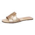 thumbnail image 6 of Rokment Womens Summer Flat Dress Slip on Sandals 2026 Stylish Simple Braided Leather Denim Open Toe No Heel Casual Slides for Woman Beach Vacation Gold Size 6, 6 of 7