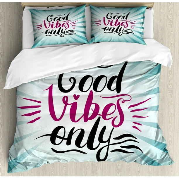 Good Vibes Duvet Cover Set, Retro Radial Composition Abstract Sunburst
