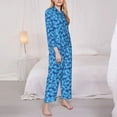 thumbnail image 3 of Salouo Blue Maple Leaf Pattern Women's Pajamas Set Long Sleeve Button Down Sleepwear Soft Pj Lounge Sets for women 2 Piece Pjs Set with Long Pants-Large, 3 of 7