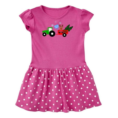 

Inktastic Christmas Tractor with Cute Reindeer Gift Baby Girl Dress