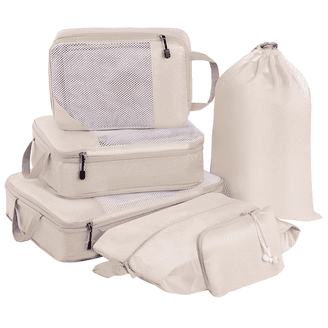 Sac Compression Packing Cubes 4 Pièces Beige - Organisateur Voyage Ultraléger