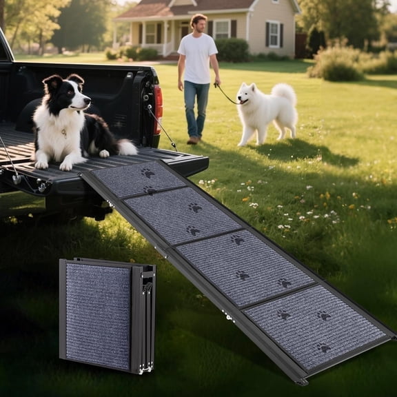 VENTOPYR 71" Foldable Aluminum Dog Ramp,Pet Ramp Stairs with Non-Slip Rug Surface,Black