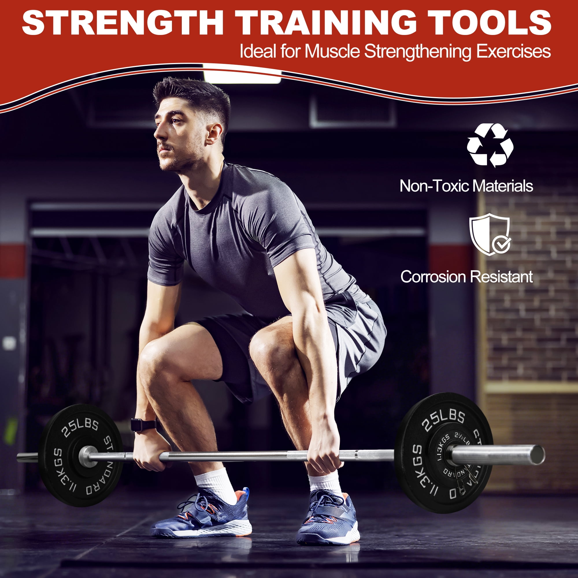 FlexWave Cast Iron Barbell Plates, 2-Inch Hole, Black with Silver Numbers, 10LB Set, for Standard Barbells, Dumbbells & Home Gym Strength Training