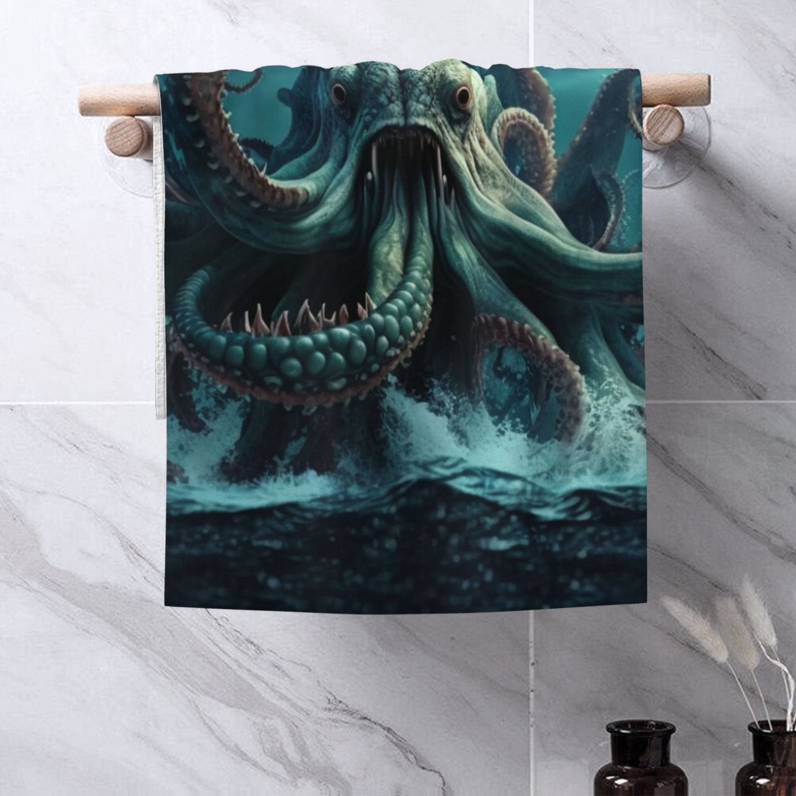 Octopus Kraken Monster Ocean Art 27.5" x 16" Ultra Soft Hand Towel, Face Wash Cloth for Bathroom, Gym, Travel, Pool