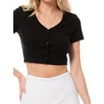 thumbnail image 6 of MixMatchy Women's Scoop Neck Button Down Ribbed Short Sleeve Crop Top & Cardigan, 6 of 6