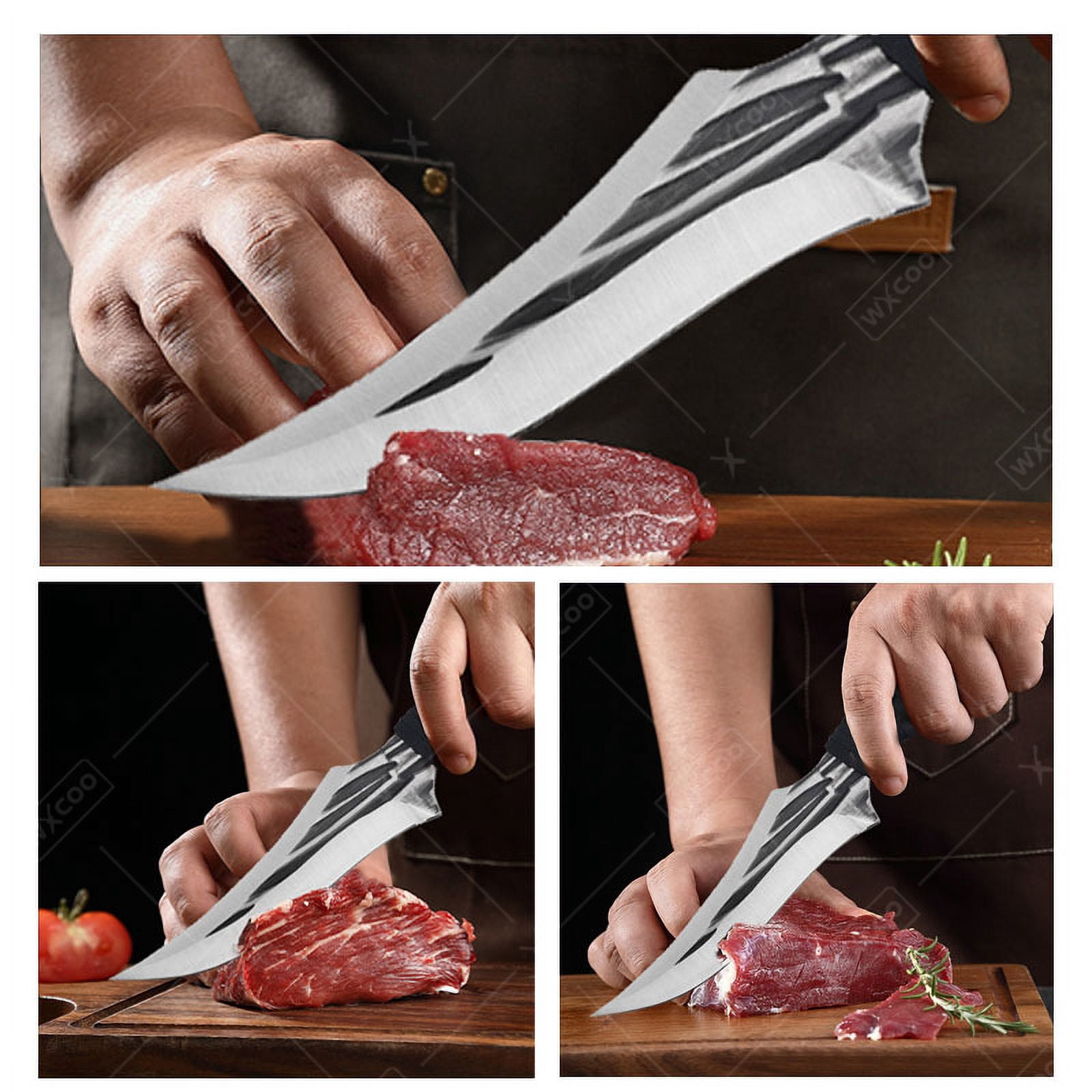 WXCOO 3PCS Set Bucther Knife Stainless Steel Boning Knife Kitchen Hand Forged Knife Utility Knife Fish Slicing Knife Kitchen Supplies