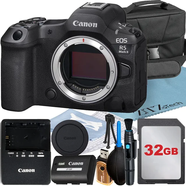 Canon EOS R5 Mark II Appareil Photo Sans Miroir (Boîtier Seulement) avec Carte Mémoire 32 Go + Étui + Ensemble d'Accessoires ZeeTech