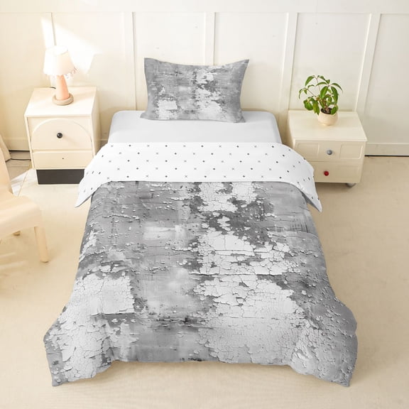 Homewish Gray Tie Dye Twin Duvet Cover,Retro Geometric Artwork Twin Bedding,Reversible,2 Pieces,1 Duvet Cover and 1 Pillowcase