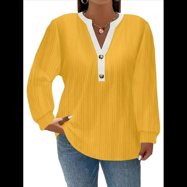 Suéteres para Mujer, de Invierno, de Larga, con Cuello en V, Informales, Holgados, de Moda para Otoño Amarillo 4XL