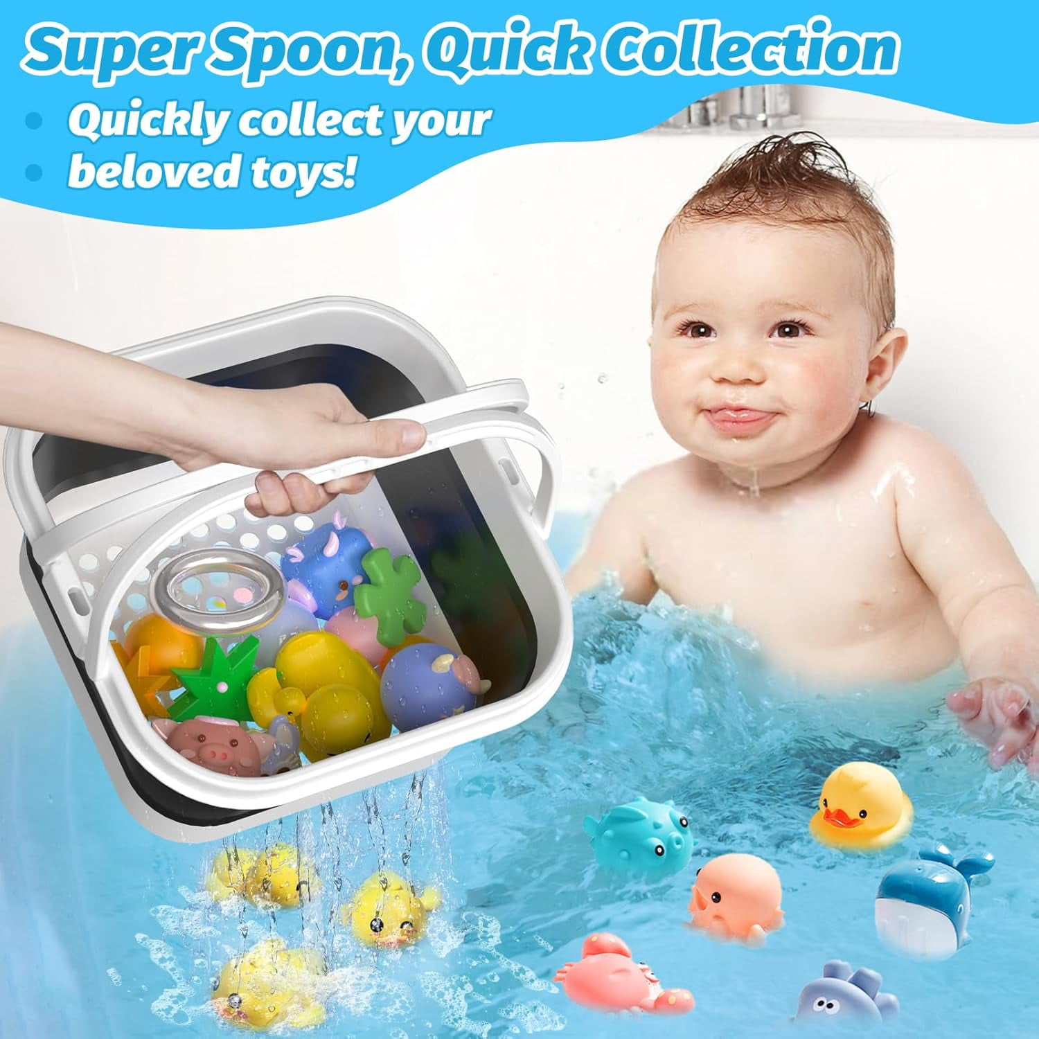 LC-dolida Bath Toy Storage Organizer, Foldable Bathtub Toy Holder Storage with Removable Base for Draining Drying, Bathroom Shower Toy Holder Baby Bath Toy Basket for Easy Storage (Black)