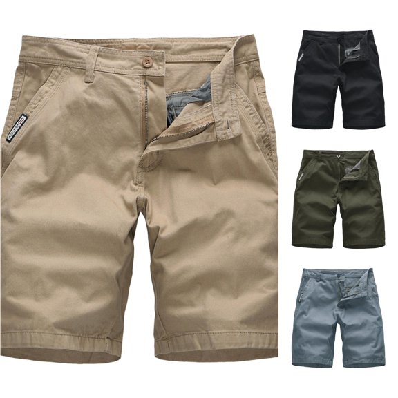 NinXxx Men's Fashion Casual Solid Multi Pocket Zipper Buckle Outdoor Shorts Khaki S