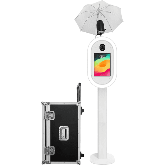 iPad Photo Booth Stand with RGB Light and Umbrella, Compatible with 10.2–13 Inch iPad, Includes Carrying Case, for Parties, Weddings and Event Rentals