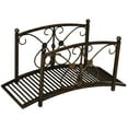 thumbnail image 2 of Outsunny 3.3FT Metal Arch Zen Garden Bridge with Safety Siderails, Decorative Footbridge, Delicate Floral Scrollwork for Stream, Fish Pond, Brown, 2 of 9