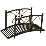 3.3' Metal Garden Bridge, Decorative Classic Footbridge Pond Bridge with Safety Railings for Backyard Garden Creek, Rust Brown