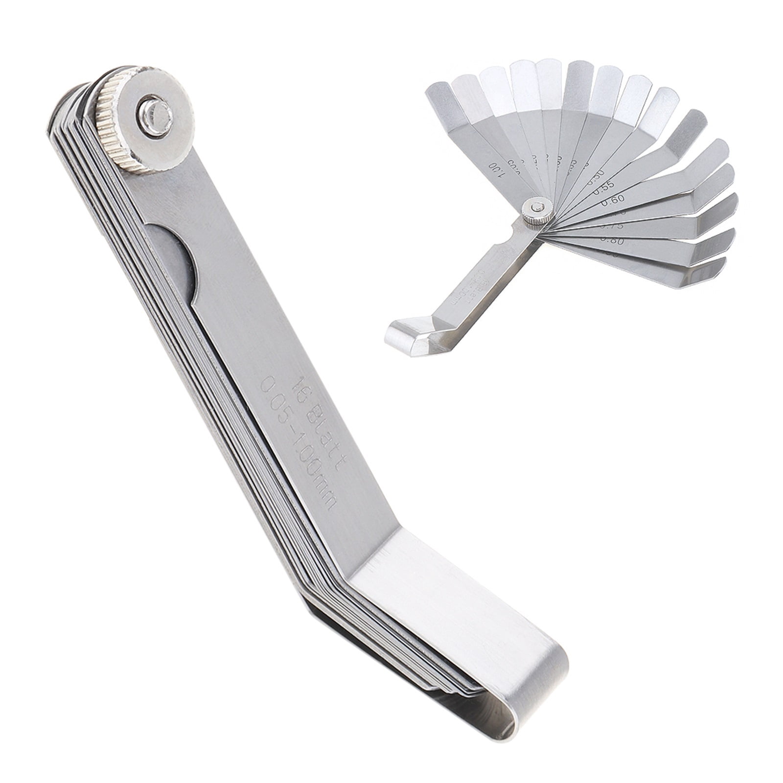 100A16 0.05-1mm Thickness Curved Steel Gapped Metric Filler Feeler Gauge Tool With 16pcs Blades For Woodworking Measurement ,Easy to Use