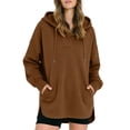 thumbnail image 2 of Smsaxvxz Women's Hooded Sweatshirts 2026 Fall Fashion Long Sleeve Pullover Tops Loose Fit Winter Clothes Brown M, 2 of 6
