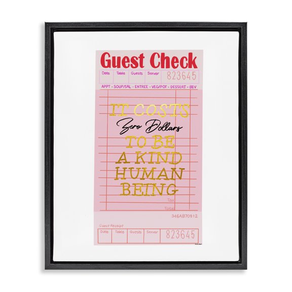Stupell Industries Glam Zero Dollars to be Kind Black Floating Frame Canvas Art, 17 x 21, by Amelia Noyes