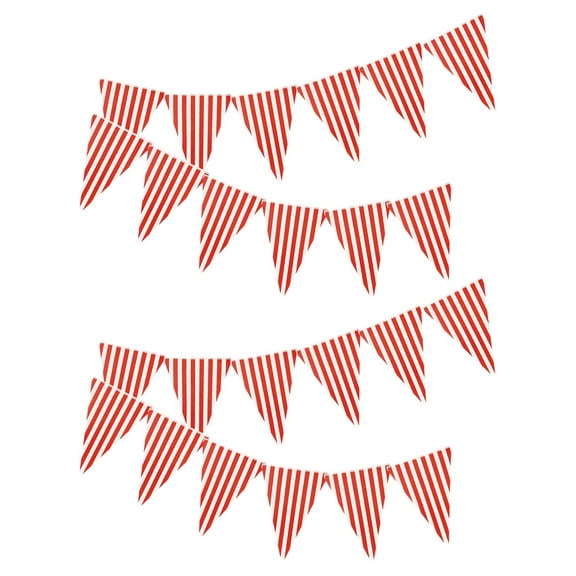 4pcs Carnival Theme Circus Decor White Red Striped Pennant Banner Flags for Birthday Party and Outdoor Hanging Decorations