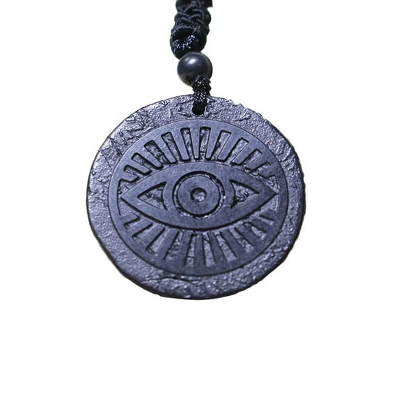 Generic Shungite Evil Eye Pendant Necklace - Chakra Balance - Handcrafted Constellations Jewelry - Healing Crystal Protection Necklace - Energy Harmony (35mm), Black