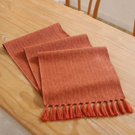 XmhyTop-A Farmhouse Table Runner 33*200cm Tassel Design, Rustic Wedding & Boho Decor Runner for Dining & Events, 1 Piece,Orange