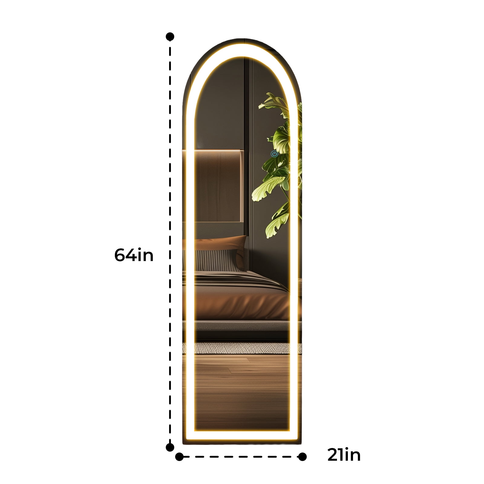 Alvantor Full Length Mirror with LED Lights,Lighted Full Body Floor Mirror with Dimming & 3 Color Lighting, Stand for Bedroom, Dressing Room, Rect/Arched