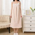 thumbnail image 5 of WAGUTH Warm Coral Fleece Nightgown for Women Sleeveless Ruffle Floral Decor Loose Quick Dry Shower Robes Loungewear, 5 of 6