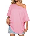 thumbnail image 4 of Short Sleeve Off Shoulder Solid Color Women Casual T Shirt, 4 of 7