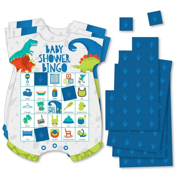 Big Dot of Happiness Roar Dinosaur - Picture Bingo Cards and Markers - Dino Mite Trex Baby Shower Shaped Bingo Game - Set of 18