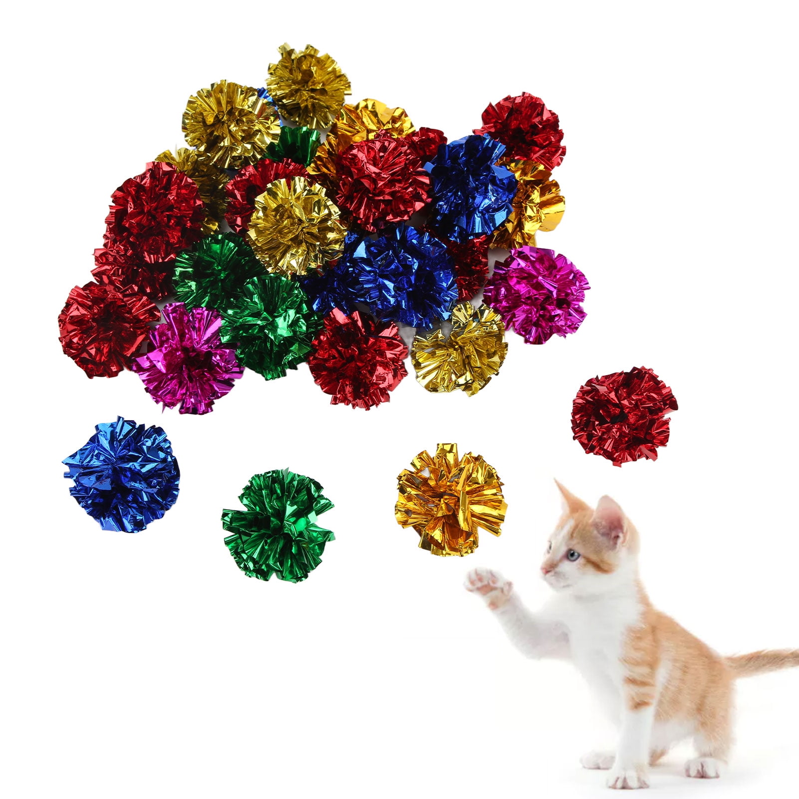 Ymiko Lightweight Shiny Crinkle Ball,Plastic Cat Crinkle Ball,30PCS Pet