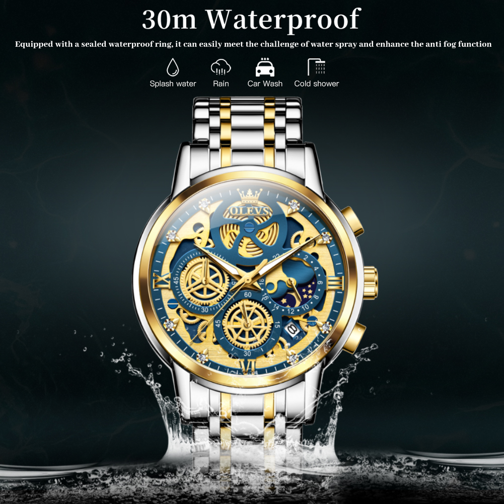 OLEVS Men's Gold Stainless Steel Quartz Chronograph Watch photo 5