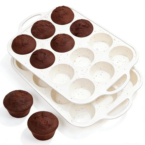 cyrico 2 Pack Silicone Muffin Pans for Baking, 12 Cup Nonstick Cupcake Pan for Baking for Oven with Metal Reinforced Frame, Silicone Muffin Trays for Cookies Cupcakes Brownies Dishwasher Safe