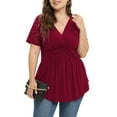thumbnail image 3 of Daystry Plus Size Tunic Tops For Women Lace V-Neck Empire Waist Women Top Babydoll Blouse Wine Red-3X, 3 of 11