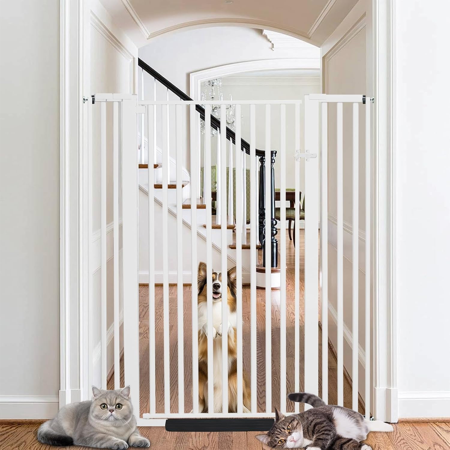 Magicorange Baby Safety Gate 55 inch Extra Tall, 29.92"-43" Extra Wide Pet Gate for Stairs, Doorway, Kitchen, No Drilling Pressure Mount Kit, White