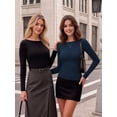 thumbnail image 5 of MOYIKO Boat Neck Long Sleeve Shirt for Woman Slim Fitted T Shirts Basic Ribbed Knit Navy Blue Tees Tight Tops, 5 of 7